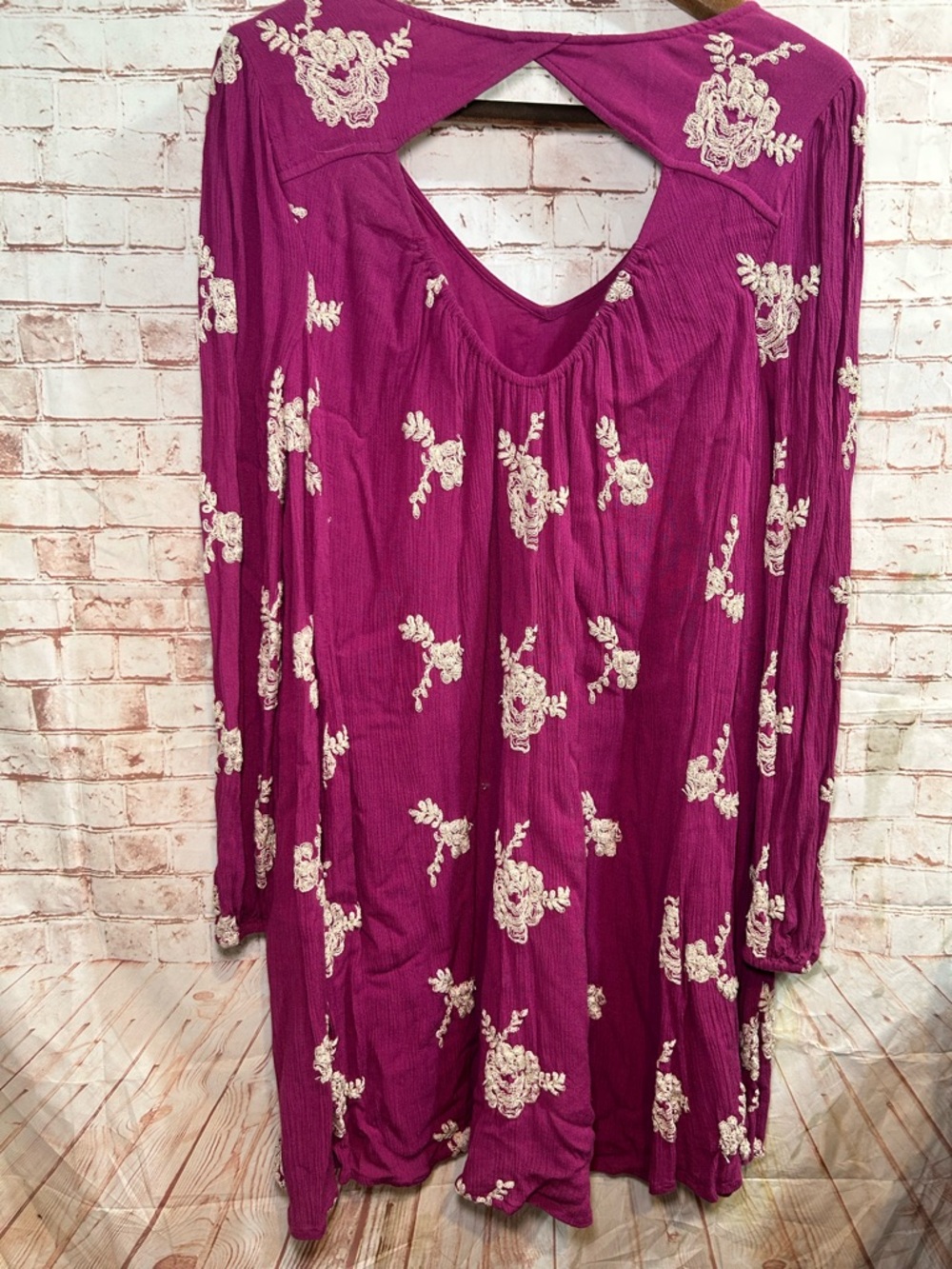 Free People Emma Swing Mini Dress Austin Floral Embroidered Boho Tunic Large - Picture 4 of 5